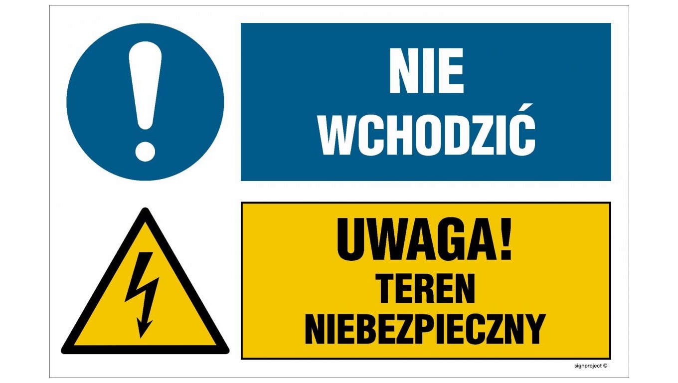 ZNAK - OI043 Uwaga! teren budowy, Przestrzegaj przepisów BHP 70 x 46,7 cm PN - Płyta 1mm