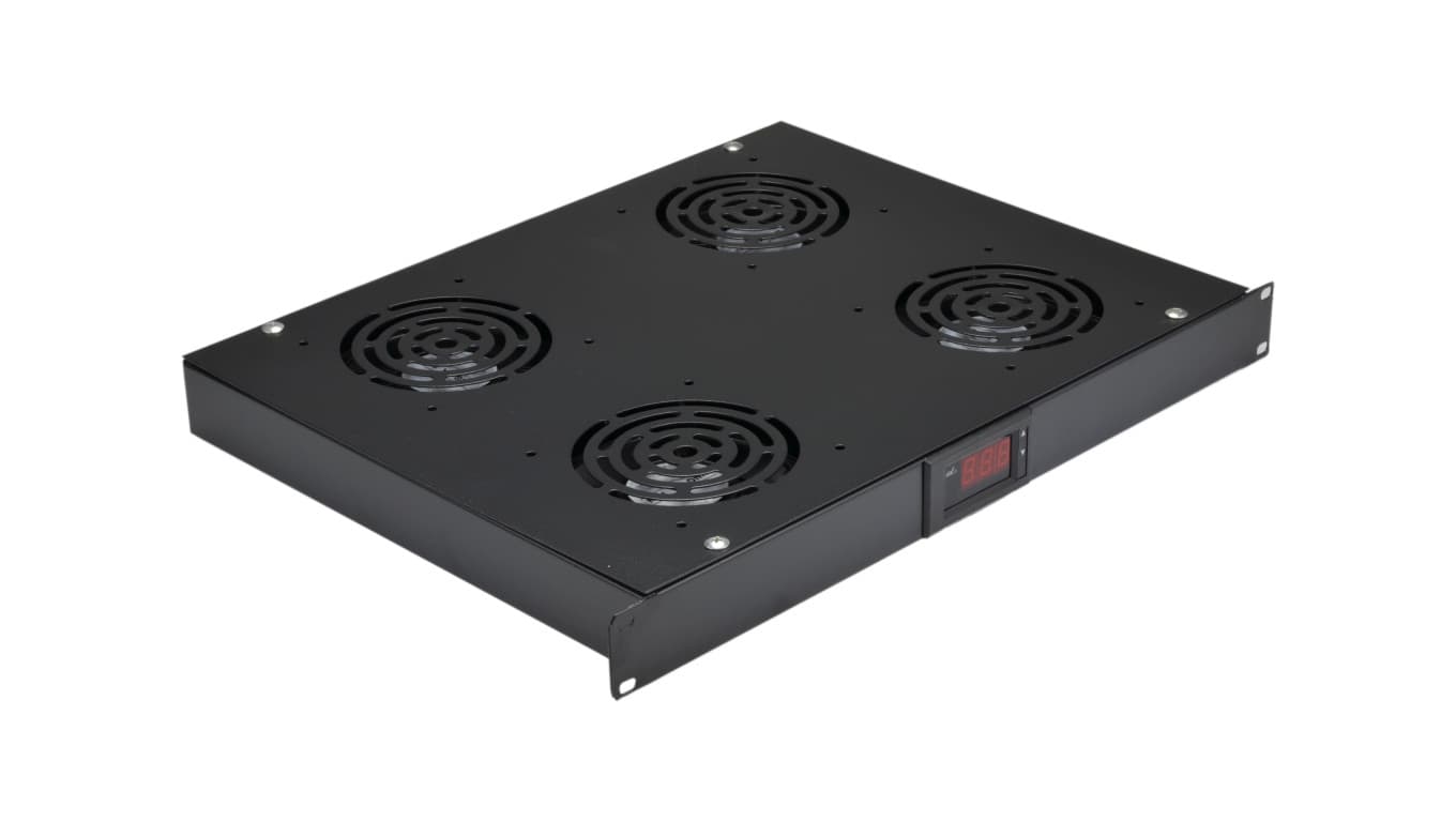 Panel 4x wentylator RACK 19 1U czarny z termostatem NEKU