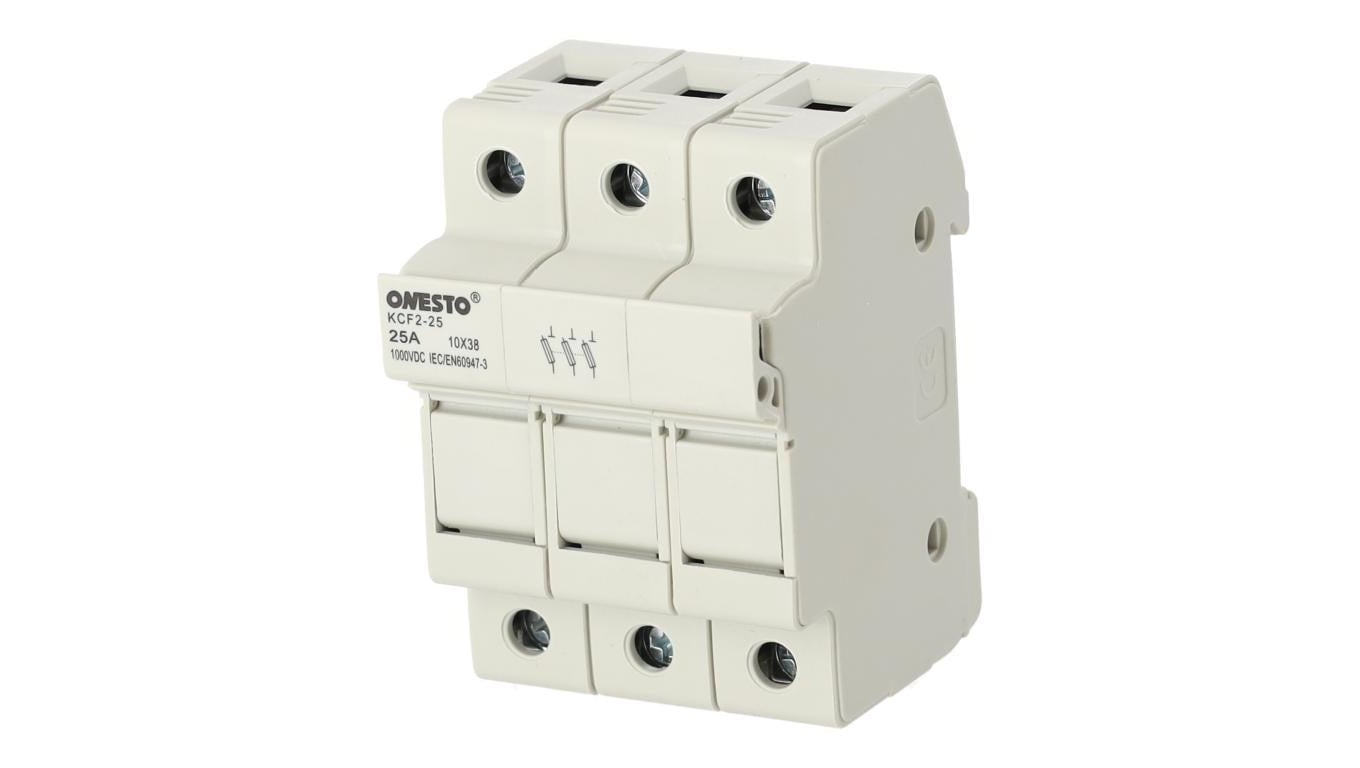 Podstawa bezpiecznikowa 25A 3-biegunowa 3P (1000V DC) 3-modułowa na wkładki 10x38mm ONESTO