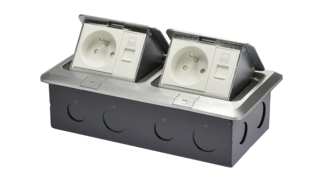 Puszka podłogowa ALU IP44 6M 2x230V+2xRJ45 NEKU