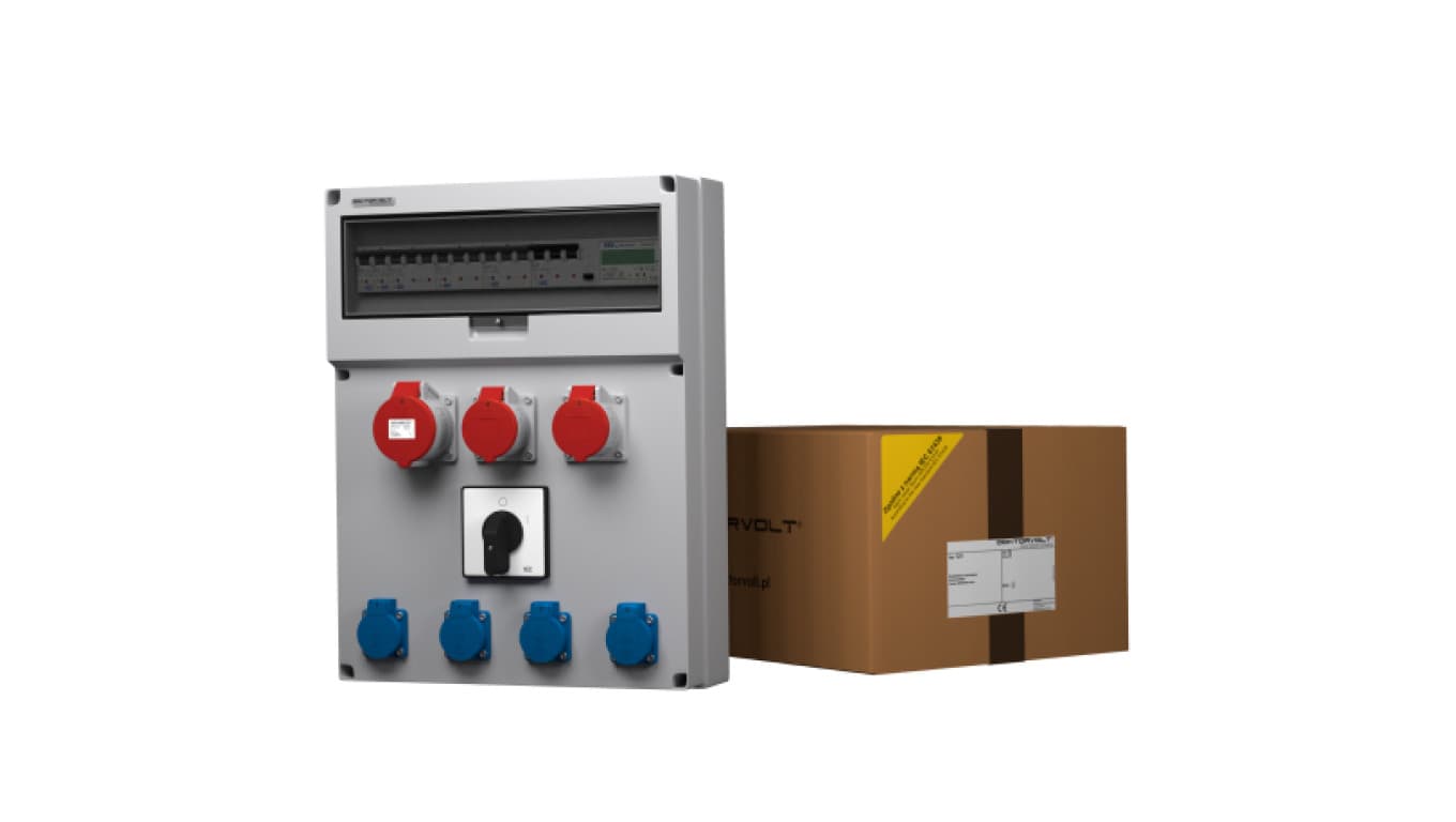 Rozdzielnica budowlana z łącznikiem i licznikiem zużycia energii GR-S/FI 32A 2x16A 4x230V Schuko Mennekes Doktorvolt 9108