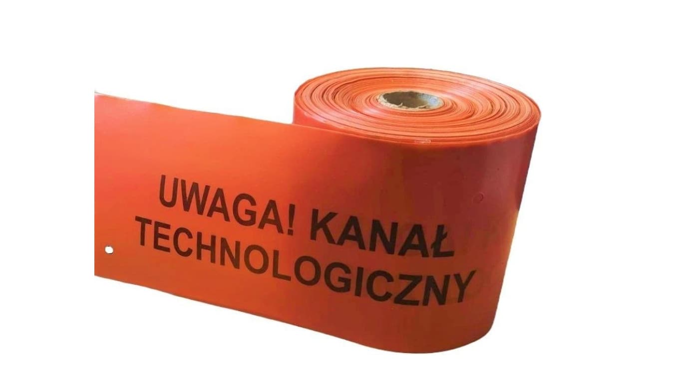 Taśma ostrzegawczo-lokalizacyjna pomarańczowa 20cm/0,5mm, 100 mb UWAGA! Kanał Technologiczny TOL-Opt/50/20