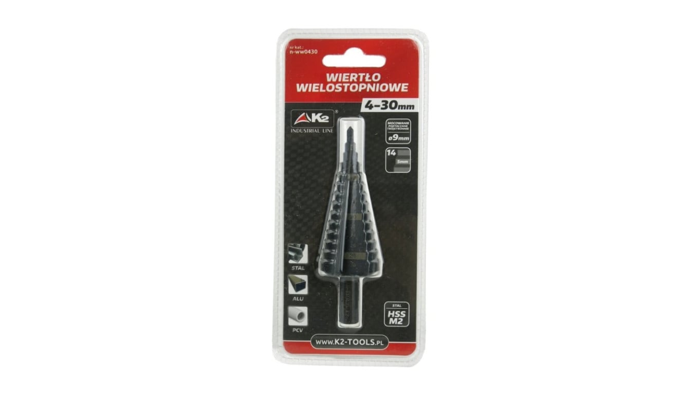Wiertło wielostopniowe HSS M2 Ø4-30mm Ø9mm podtaczane trójstronnie (N-WW0430)