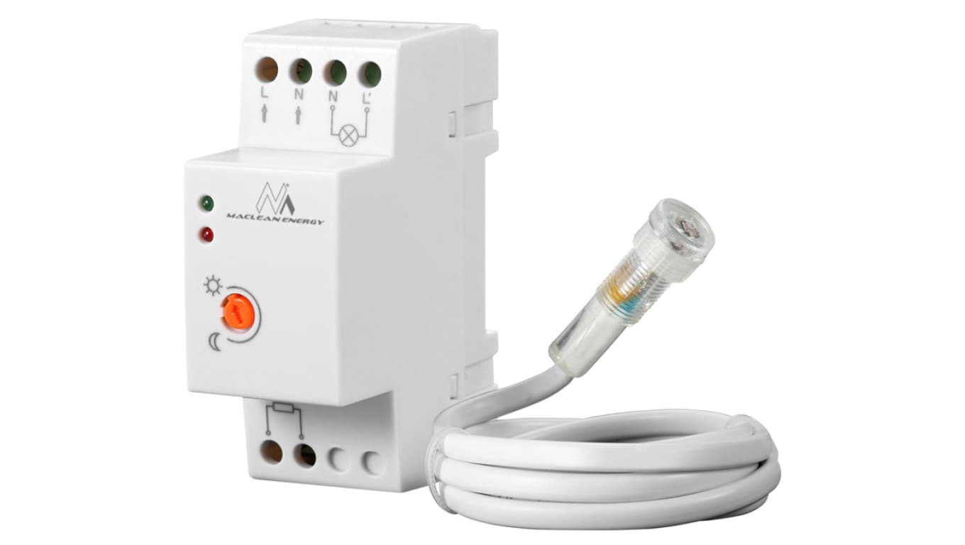 Wyłącznik czujnik zmierzchowy na szynę DIN z zewnętrzną sondą Maclean MCE83 220-240V/AC, 50Hz 20A. MCE83
