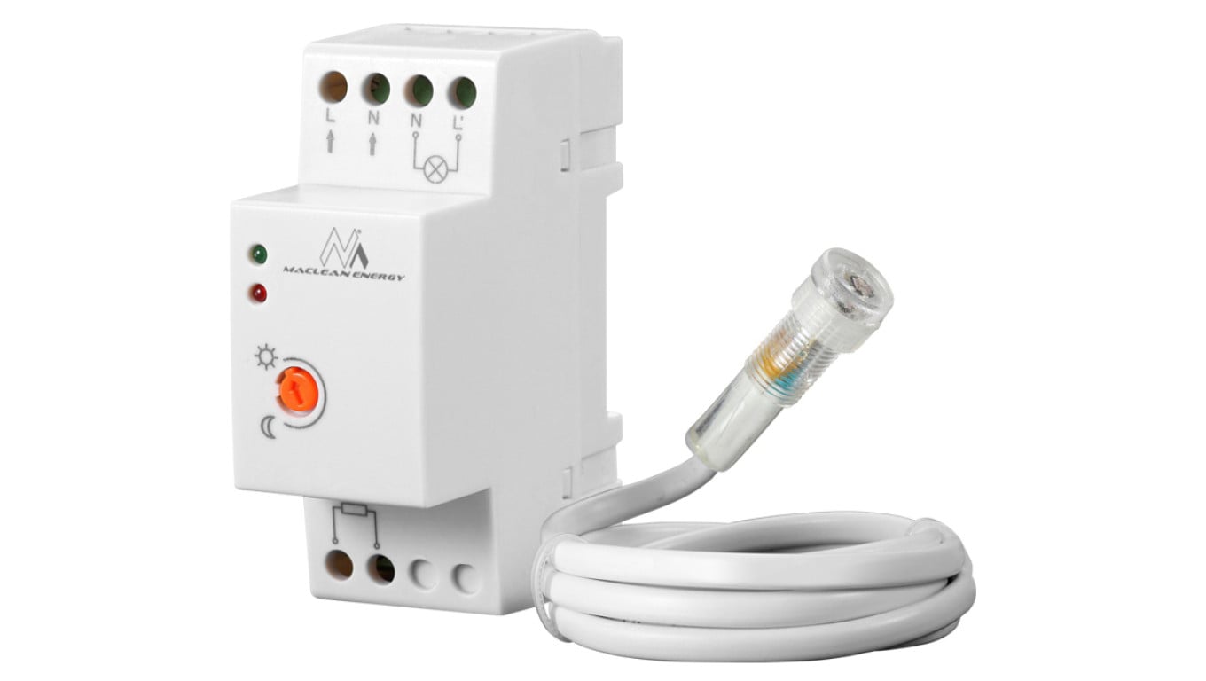 Wyłącznik czujnik zmierzchowy na szynę DIN z zewnętrzną sondą Maclean MCE83 220-240V/AC, 50Hz 20A. MCE83