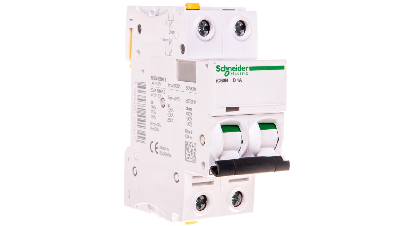 Wyłącznik nadprądowy 2P D 1A 6kA AC iC60N-D1-2 A9F05201