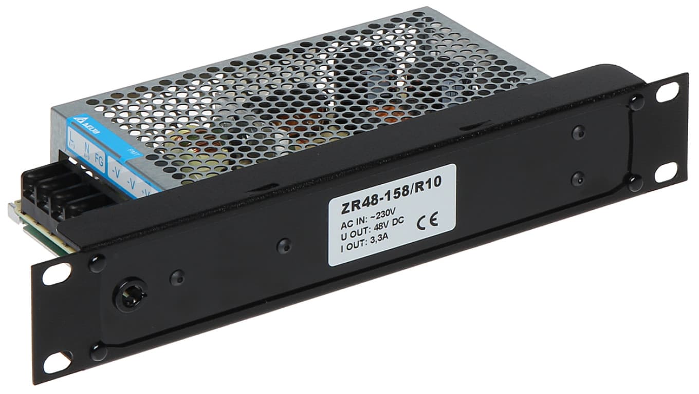 Wysokiej jakości profesjonalny zasilacz impulsowy z regulacją, 48V 3,3A 160W, Rack 10” 1U, ZR48-158/R10