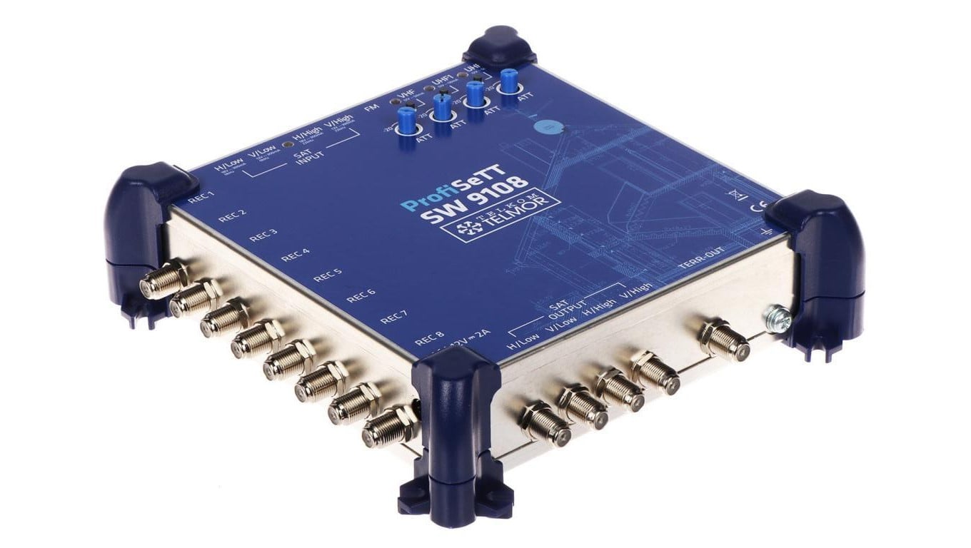 Wzmacniacz wielozakresowy z multiswitchem 5/8 Telkom-Telmor SW-9108 MULTIBAS PROFISETT