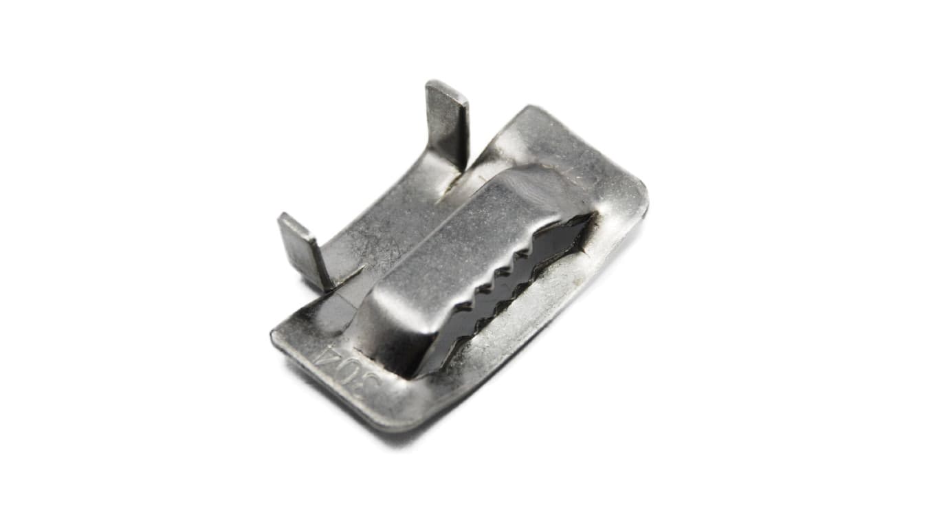 Zacisk/spinka z ząbkami do taśmy stalowej 10 mm, komplet 100 sztuk