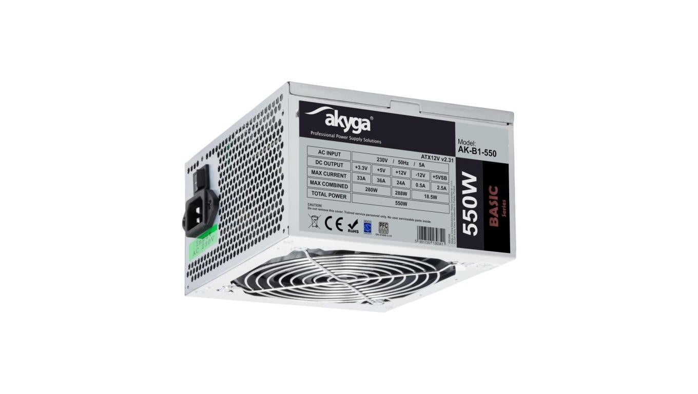 Zasilacz ATX 550W Akyga AK-B1-550 P4 PCI-E 6+2 pin 3x SATA 2x Molex PPFC FAN 12cm