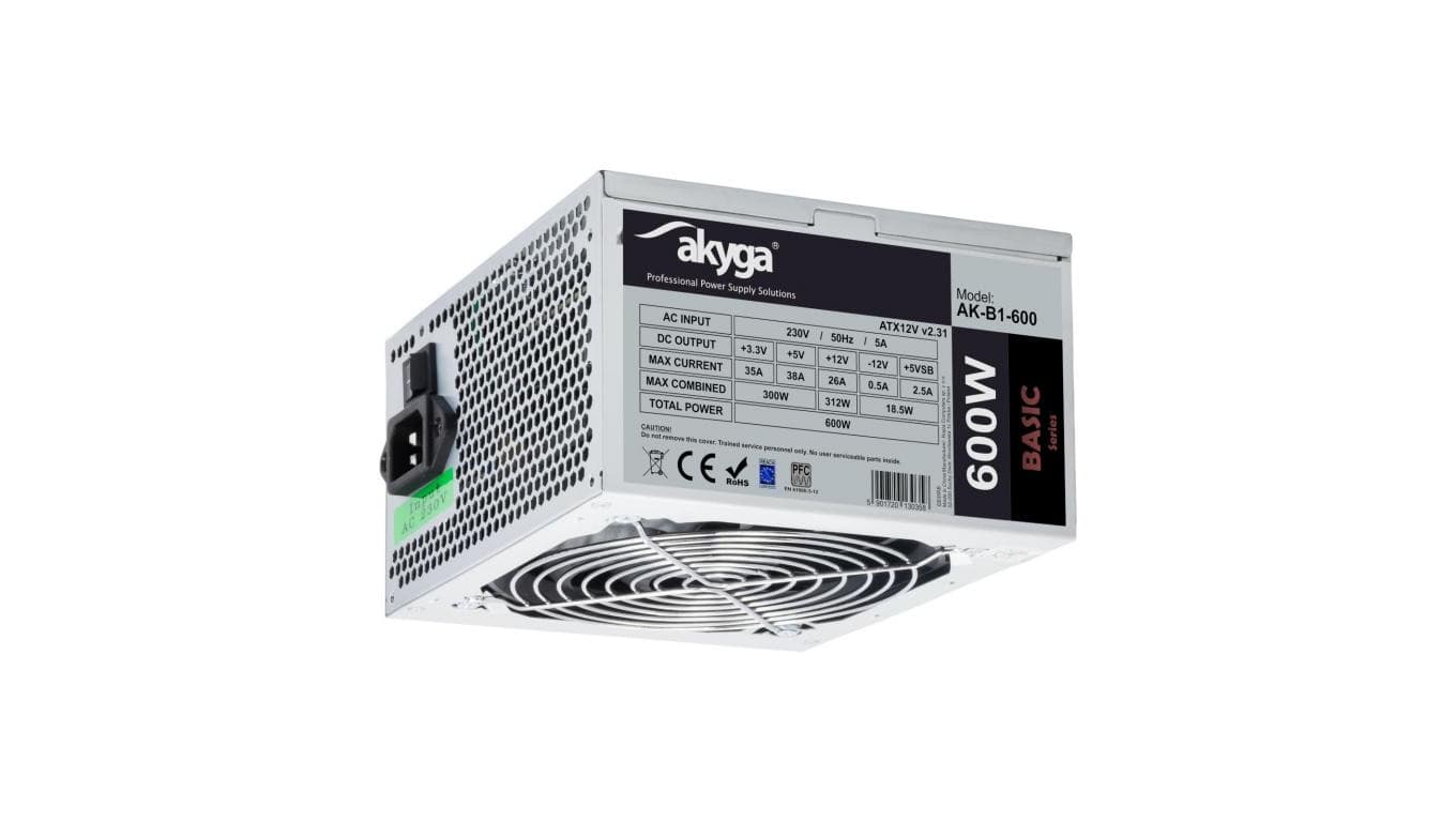 Zasilacz ATX 600W Akyga AK-B1-600 P4 PCI-E 6+2 pin 4x SATA 2x Molex PPFC FAN 12cm