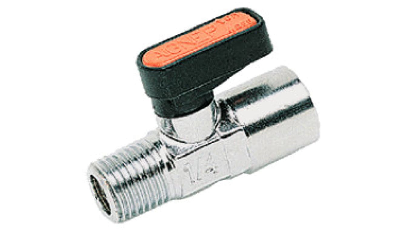 Zawór kulowy Ghilux mini R 1/8 GZ - R 1/8 GW, PN20, gwintowany, mosiądz niklowany, PTFE/NBR