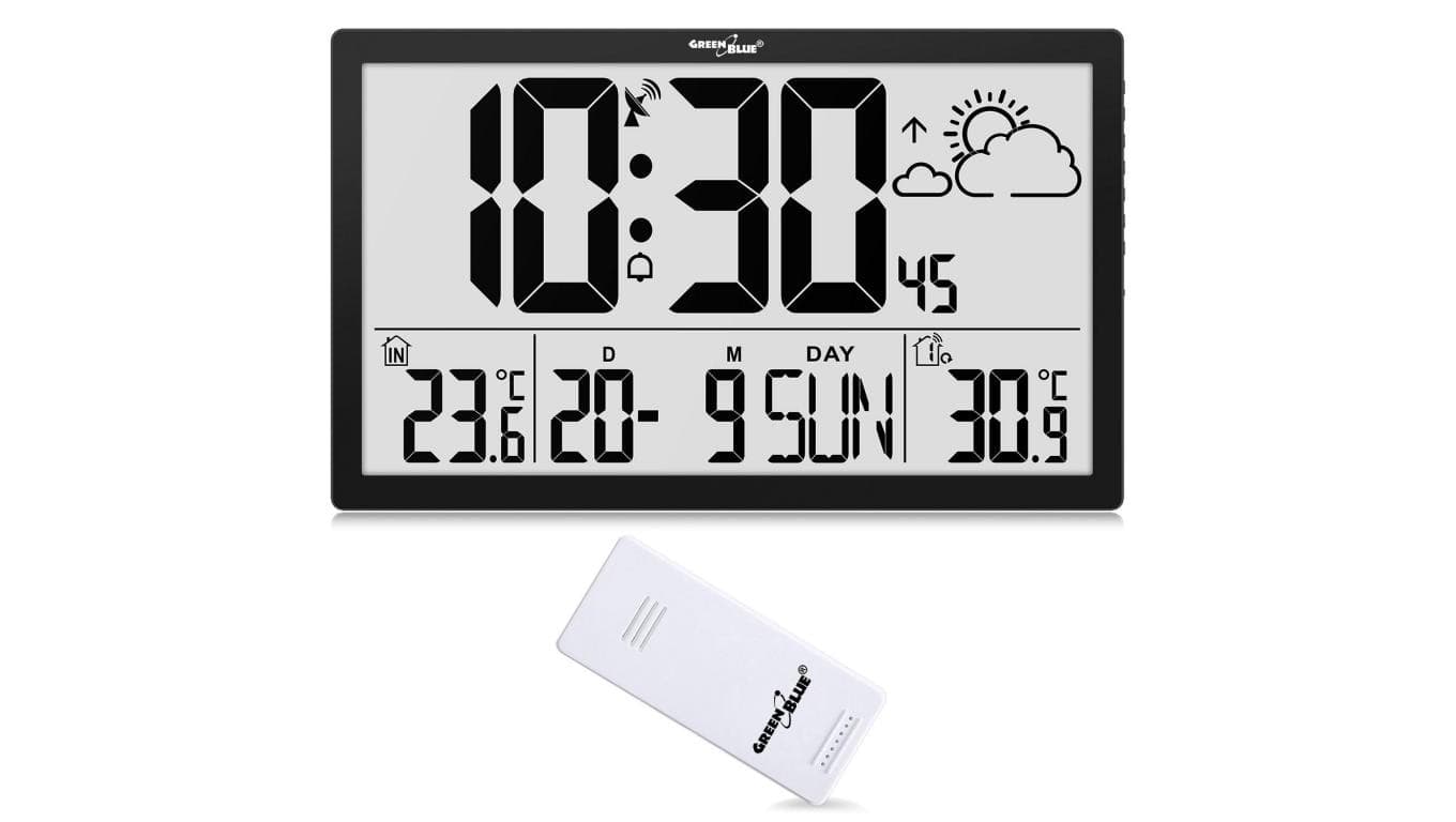 Zegar ścienny LCD bardzo duży GreenBlue, temperatura, data, GB218