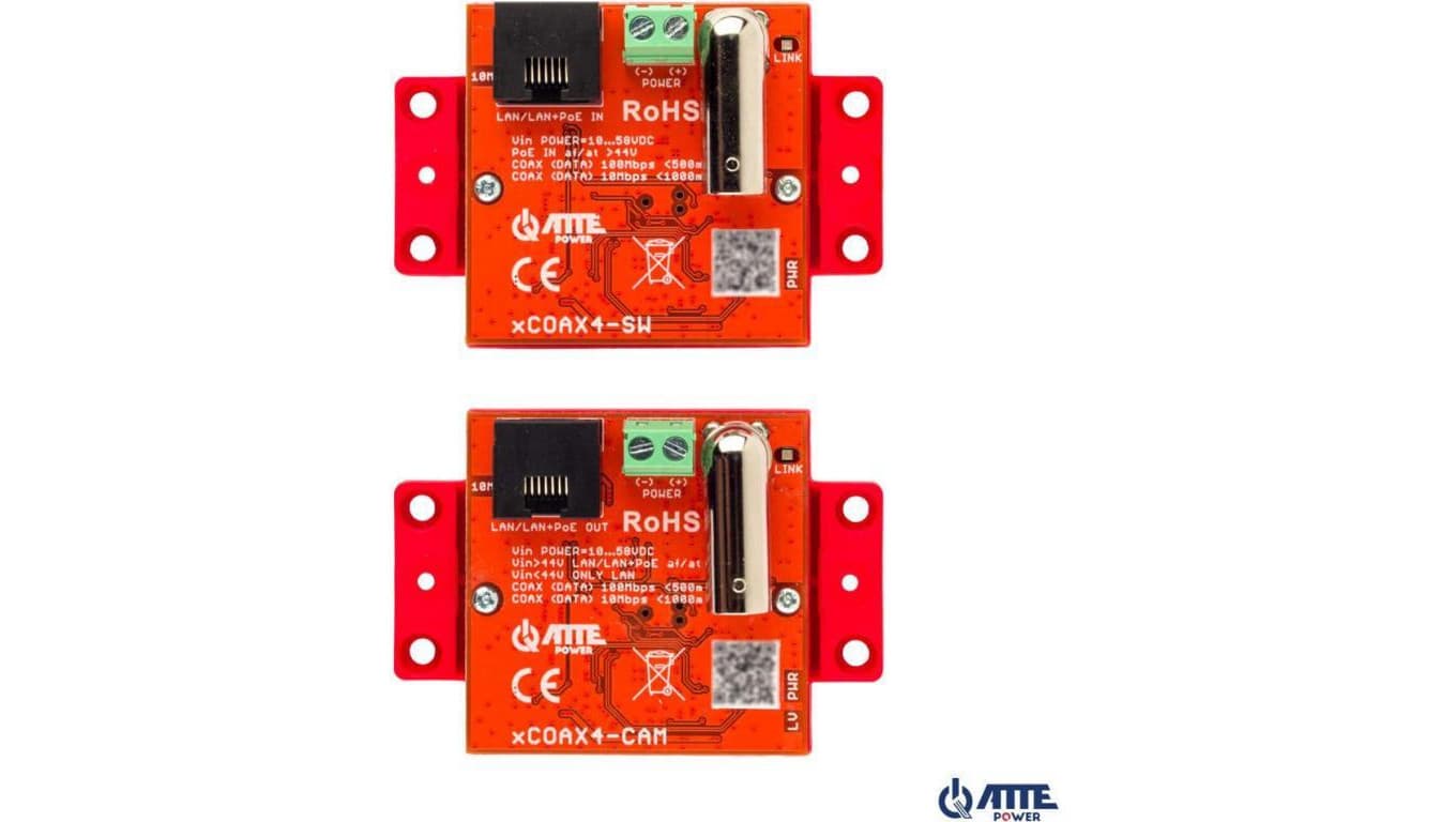 Zestaw aktywnych konwerterów do transmisji Ethernet oraz PoE ATTE xCOAX4-SET