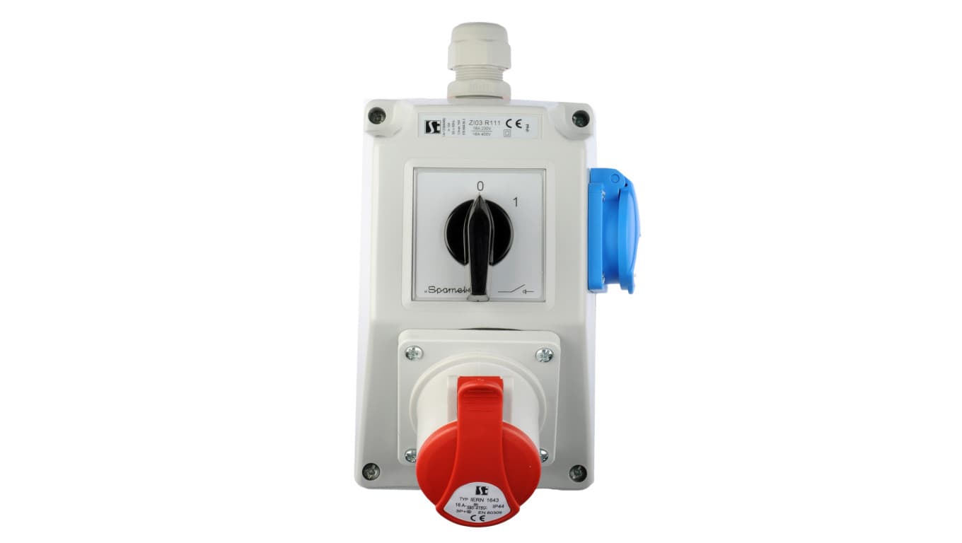 Zestaw instalacyjny z gniazdem 16A 4P+2P+Z (0-1) czerwony ZI03R111