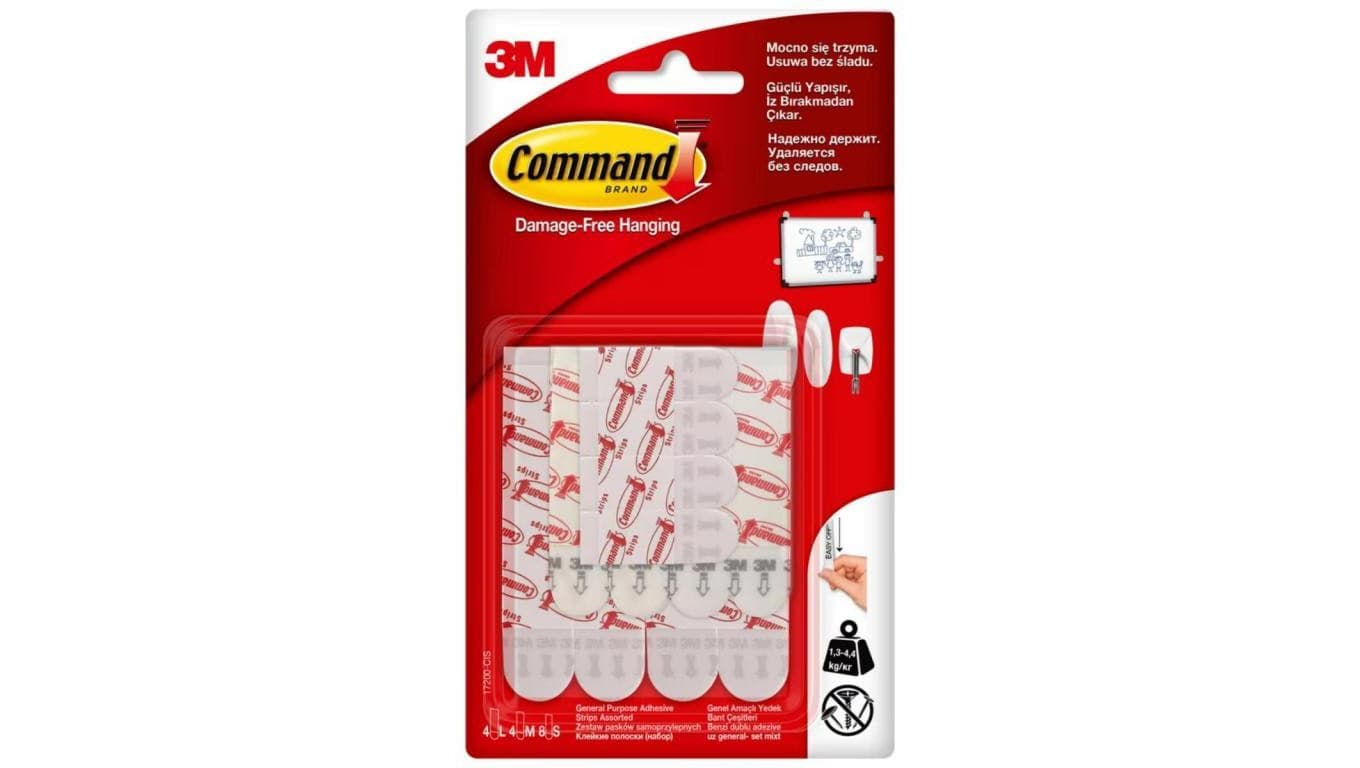 Zestaw pasków samoprzylepnych mocujących 16szt (8 małych + 4 średnich + 4 dużych) 3M COMMAND