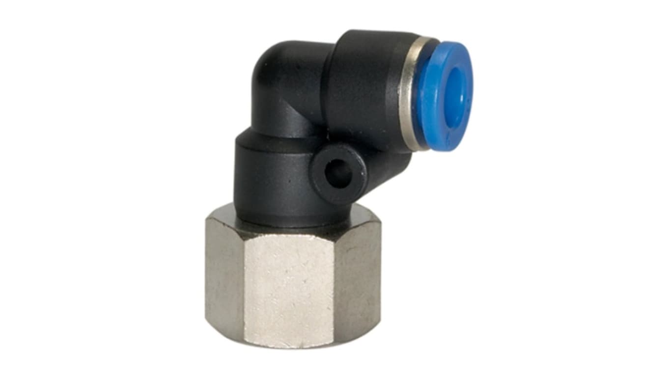 Złączka pneumatyczna wtykowa kątowa R 1/8 GW do węża fi 4 mm, tworzywo sztuczne