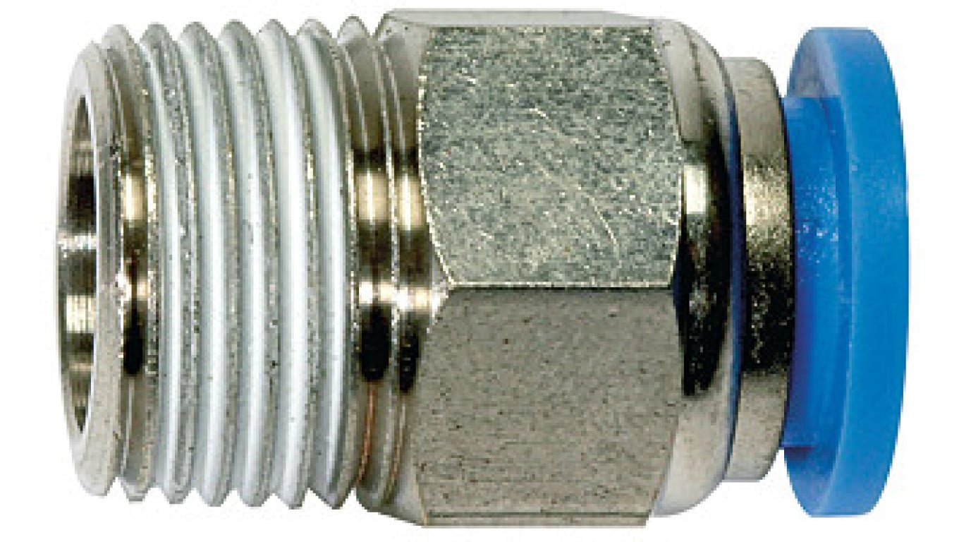 Złączka pneumatyczna wtykowa prosta do węża fi 4 mm, R 1/8 GZ, mosiądz niklowany