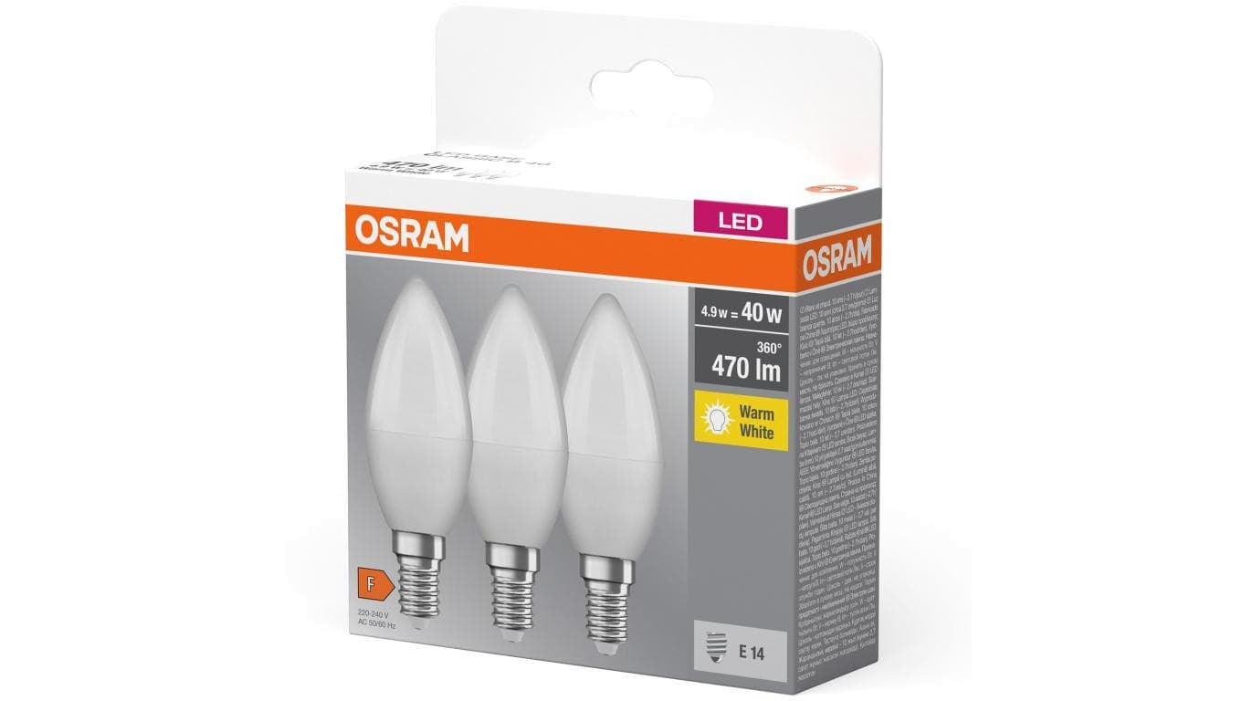 3PAK Żarówka LED E14 B37 4,9W = 40W 470lm 2700K Ciepła 200 OSRAM