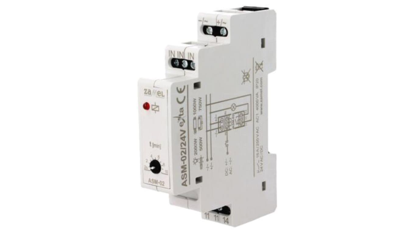 ASM-02/24V Automat schodowy, na szynę DIN, 24VAC, 24VDC, SPST-NO, IP20, 16A