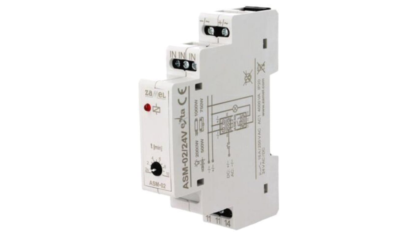 ASM-02/24V Automat schodowy, na szynę DIN, 24VAC, 24VDC, SPST-NO, IP20, 16A