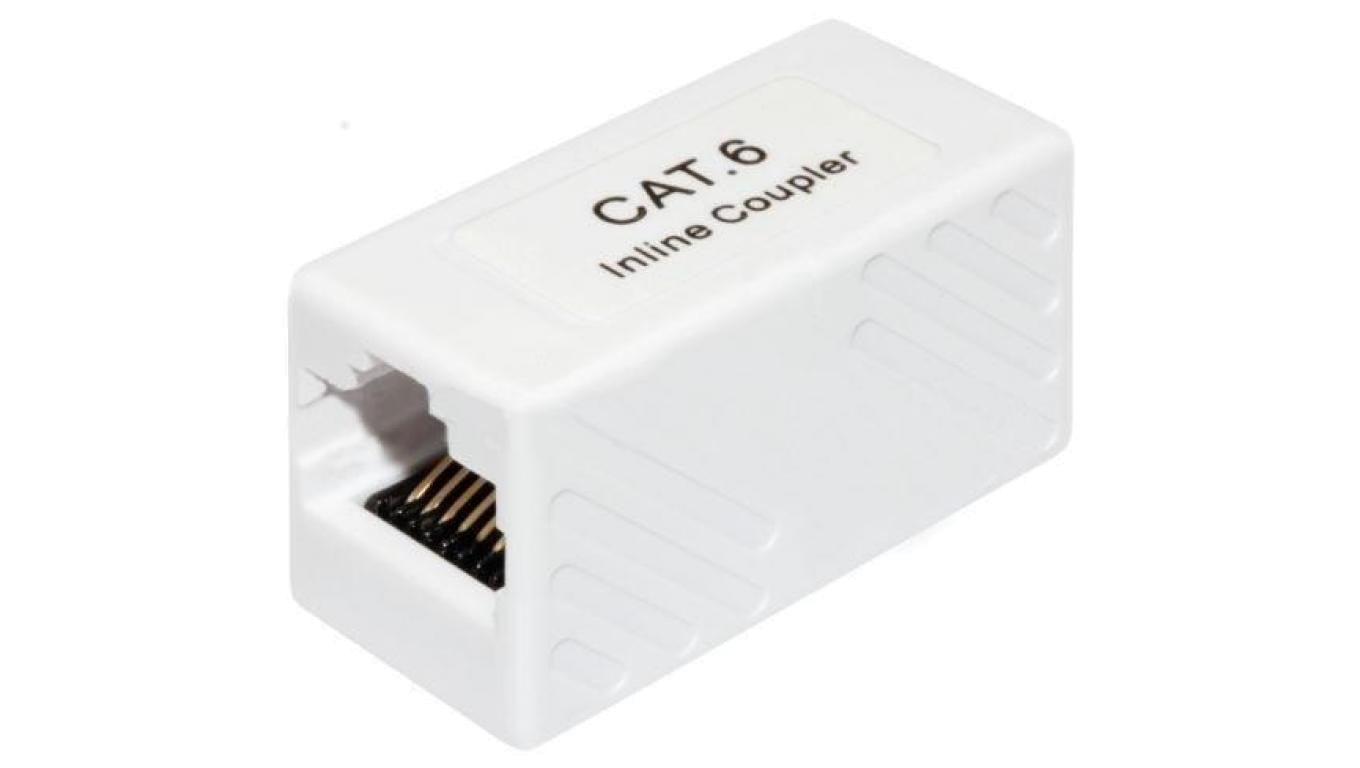 Łącznik modularny beczka 2xRJ45 8P8C kat.6 nieekranowany UTP biały