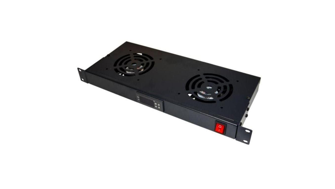 Panel wentylacyjny x2 z termostatem 19cali 1U RAL9004