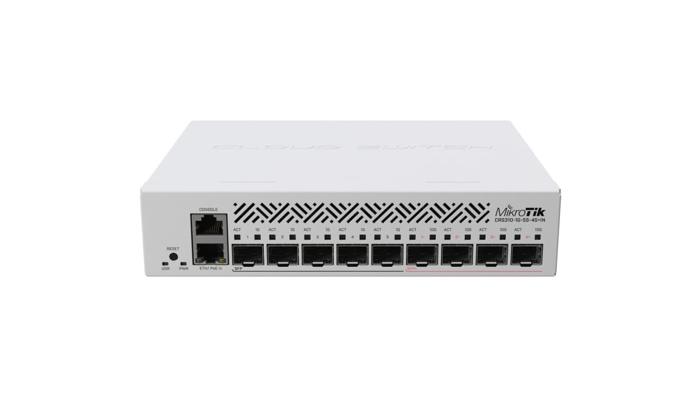 Switch 1x RJ45 1000Mb/s, 5x SFP, 4x SFP+, RouterOS L5 MikroTik CRS310-1G-5S-4S+IN