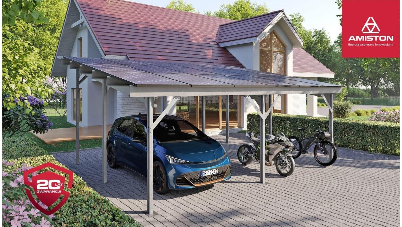 Wiata fotowoltaiczna IMPACT/V3/rozstaw 4.0/układ 3x7 (21 paneli)/uszcz. dach czarny