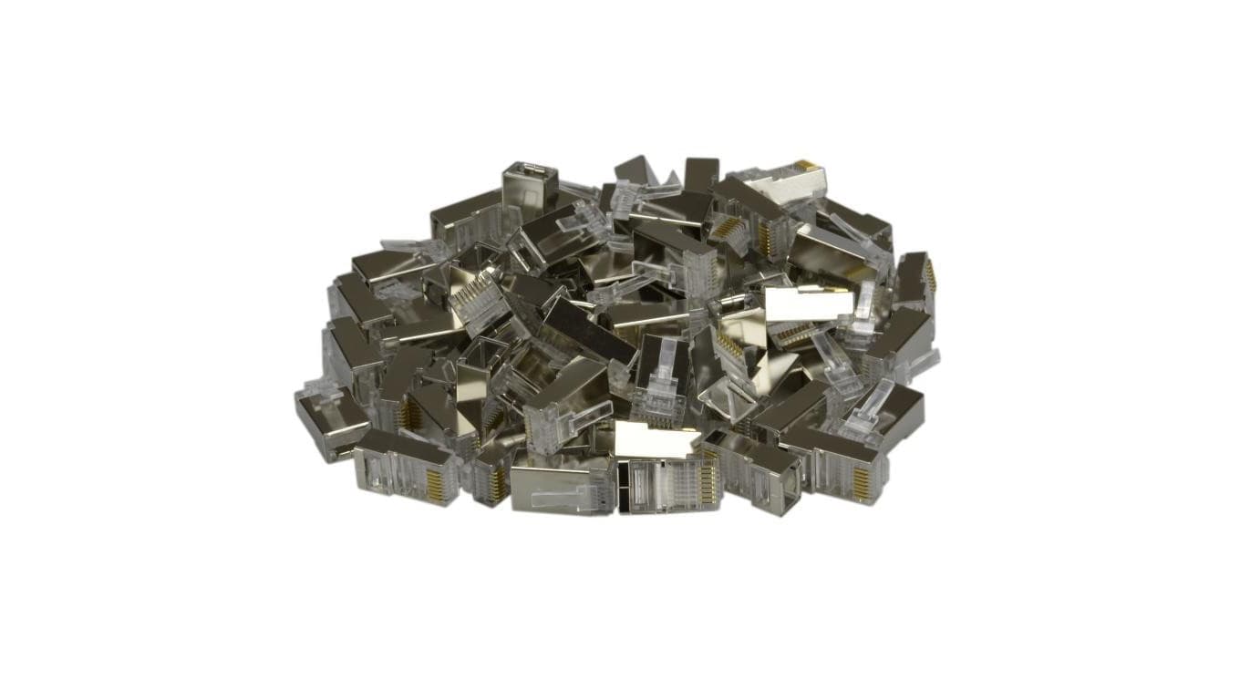 Wtyk modularny RJ45 8P8C kat.6 ekranowany FTP uniwersalny drut linka przelotowy NEKU opakowanie WORECZEK 50szt.