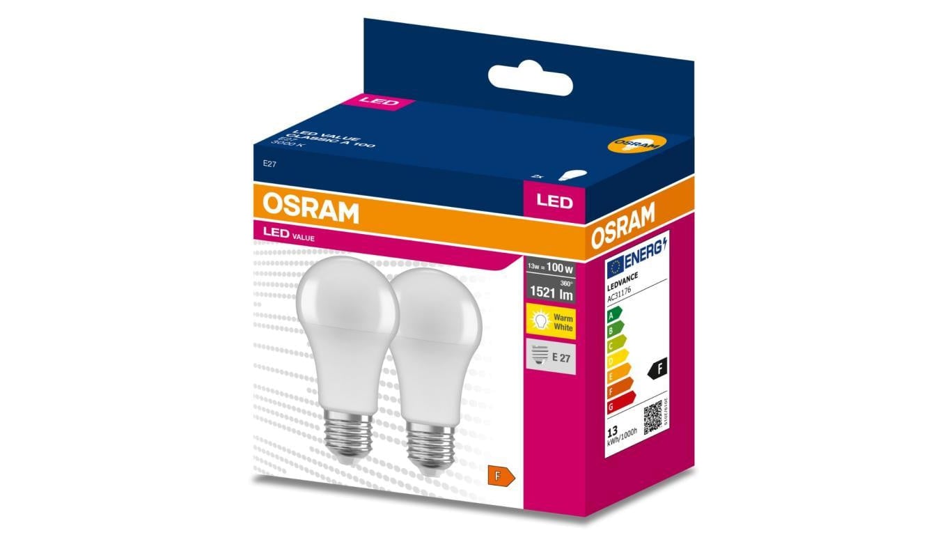 2PAK Żarówka LED E27 A60 13W = 100W 1521lm 3000K Ciepła 200 OSRAM VALUE