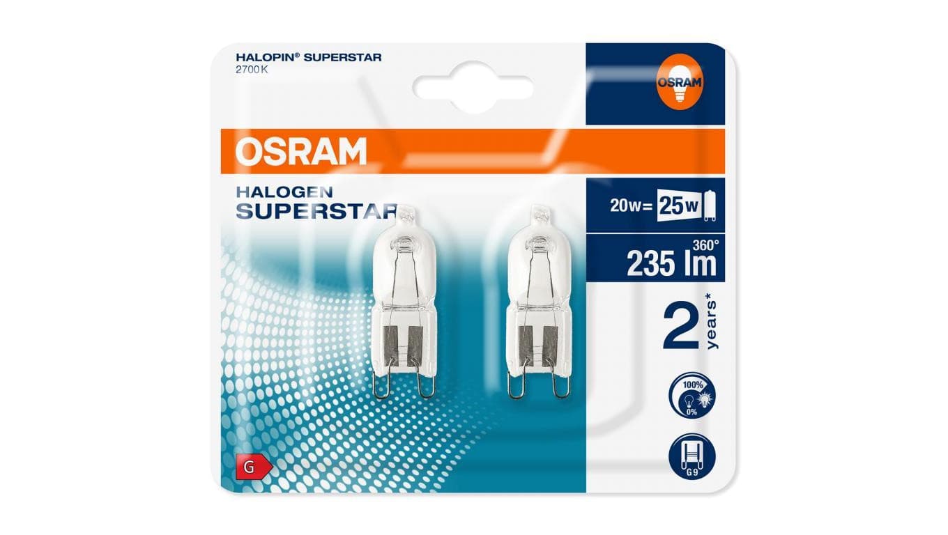 2x Żarówka Halogenowa G9 20W 235lm 2700K HALOPIN