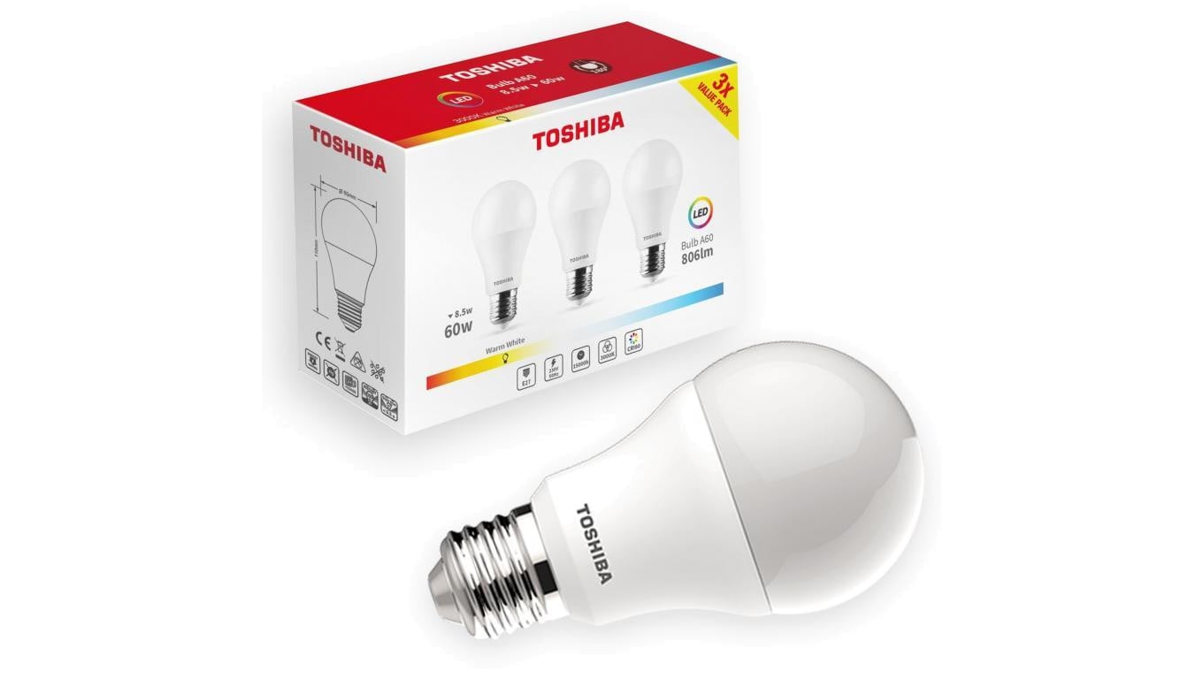 3PAK Żarówka LED E27 A60 8.5W = 60W 806lm 3000K Ciepła TOSHIBA