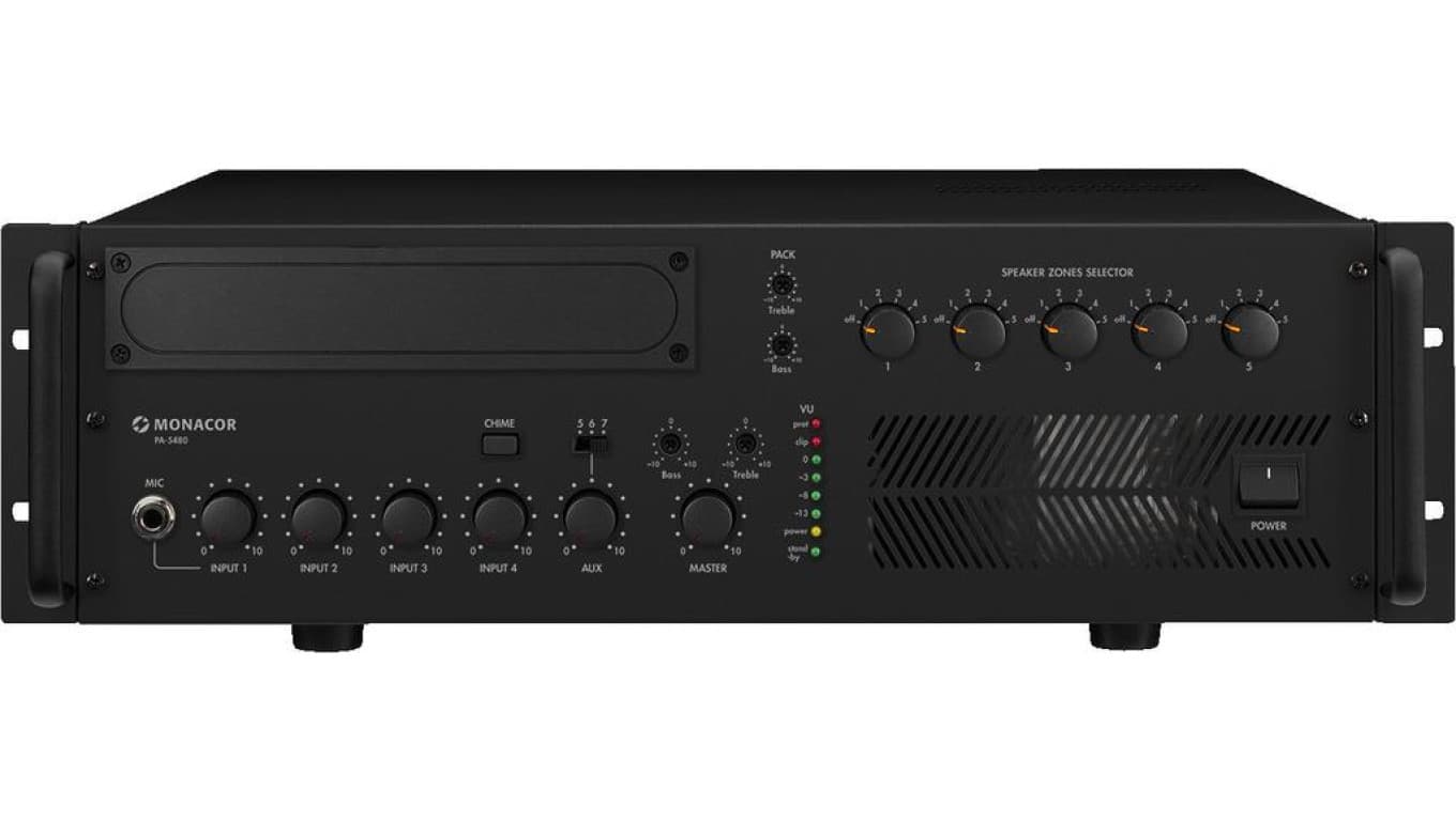 5-strefowy wzmacniacz miksujący PA, mono 480WMRS PA-5480