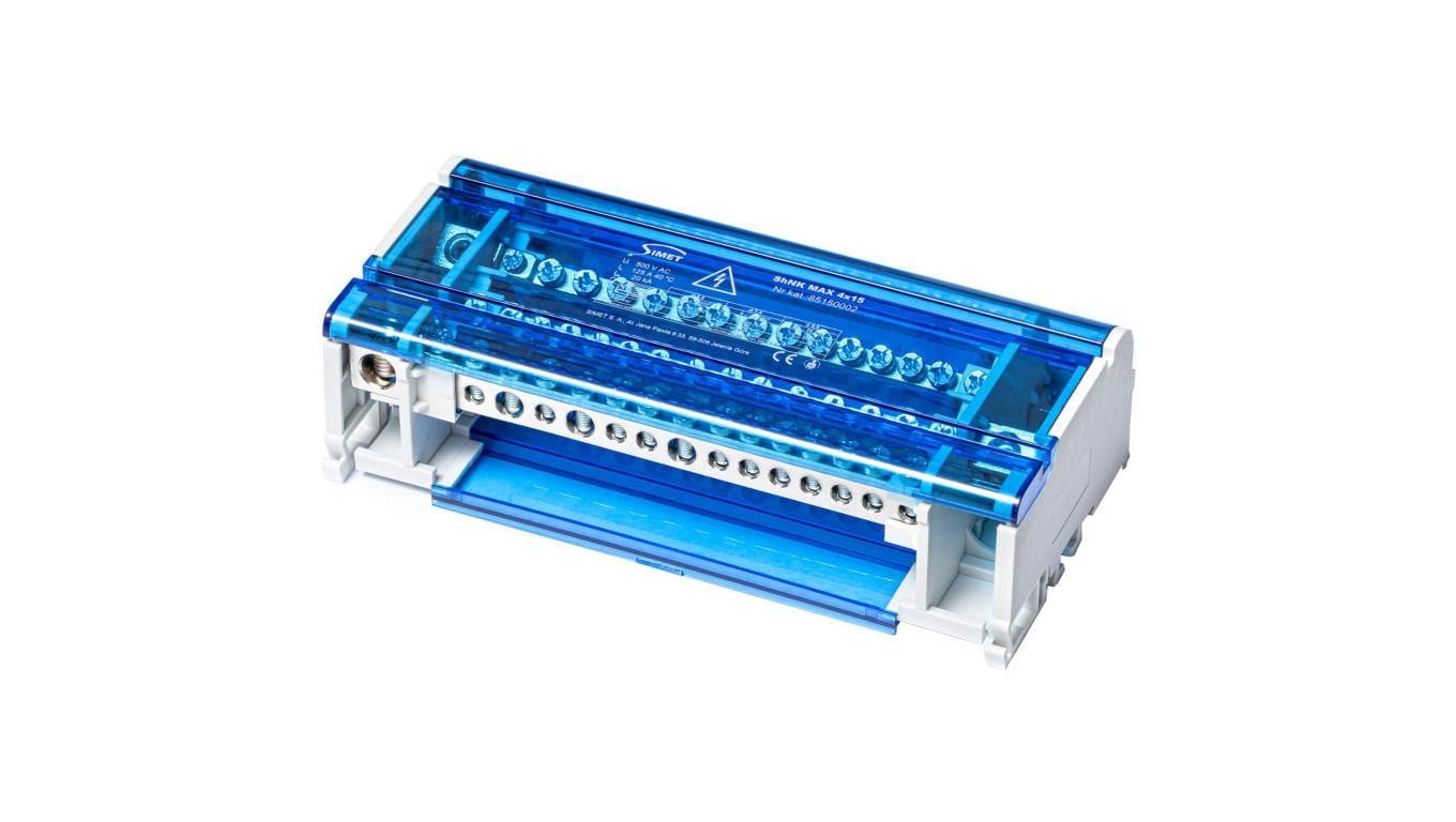 Blok rozdzielczy modułowy ShNK Listwa łączeniowa 4x15 125A na szynę DIN TH35 15x (1x 35mm2 + 3x 25mm2 + 11x 6mm2+) SIMET