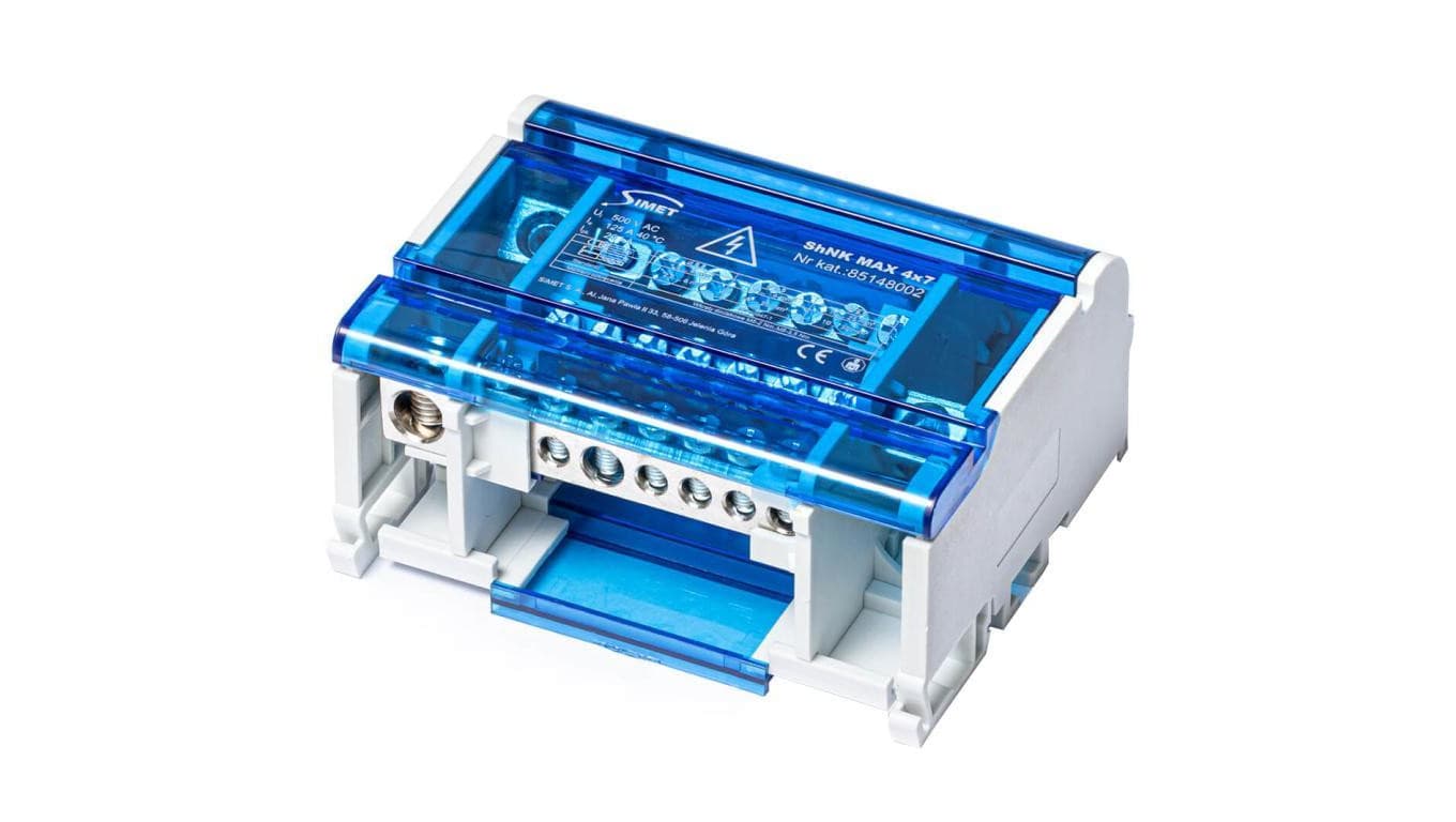 Blok rozdzielczy modułowy ShNK Listwa łączeniowa 4x7 125A na szynę DIN TH35 7x (1x 35mm2 + 1x 25mm2 + 5x 6mm2+) SIMET