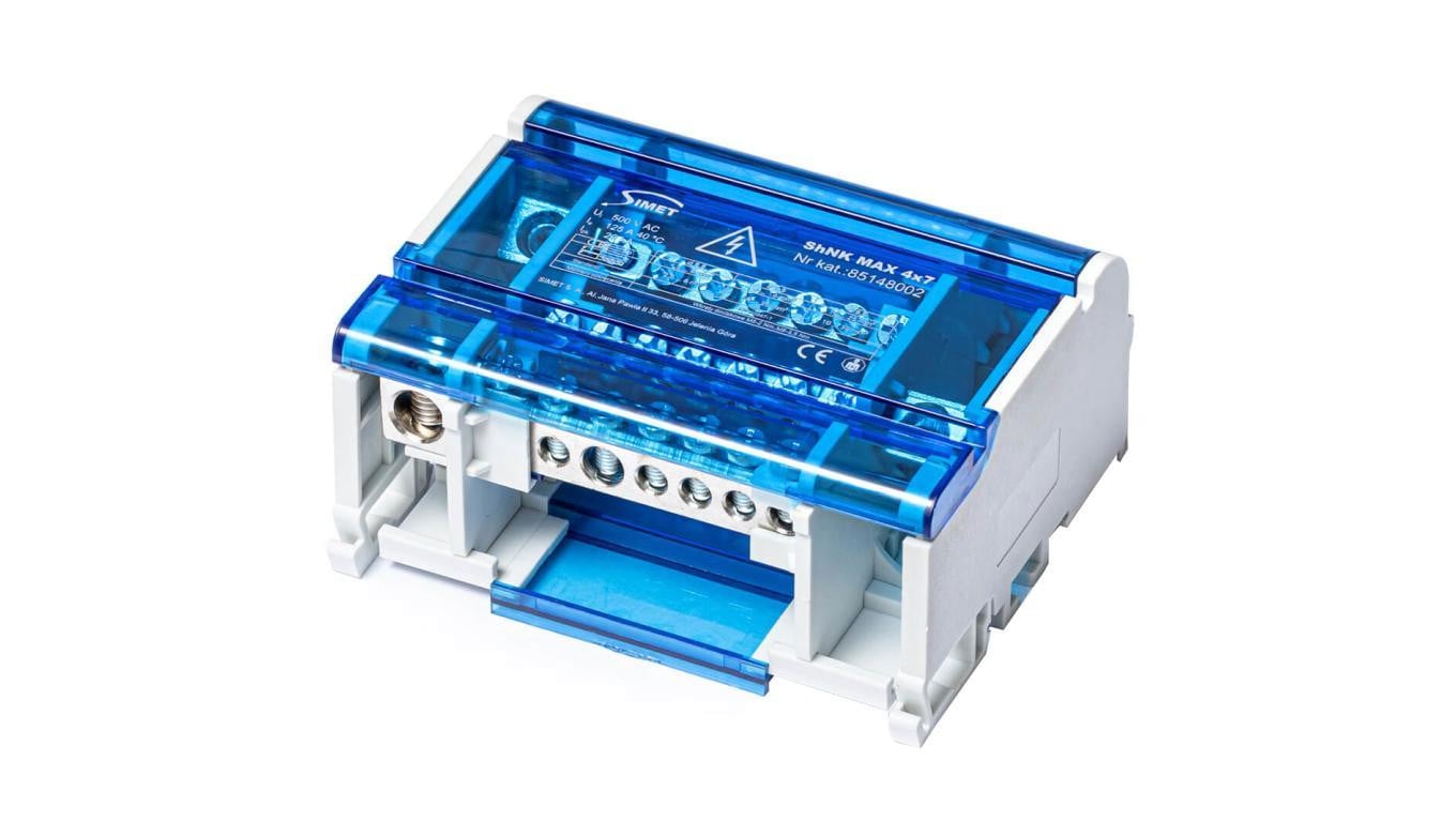 Blok rozdzielczy modułowy ShNK Listwa łączeniowa 4x7 125A na szynę DIN TH35 7x (1x 35mm2 + 1x 25mm2 + 5x 6mm2+) SIMET