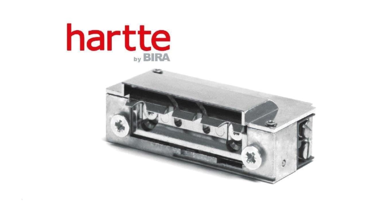 Elektrozaczep Hartte XS00U-C niskoprądowy wąski z wyślizgiem oraz uniwersalnym zasilaniem 12-24V AC/DC