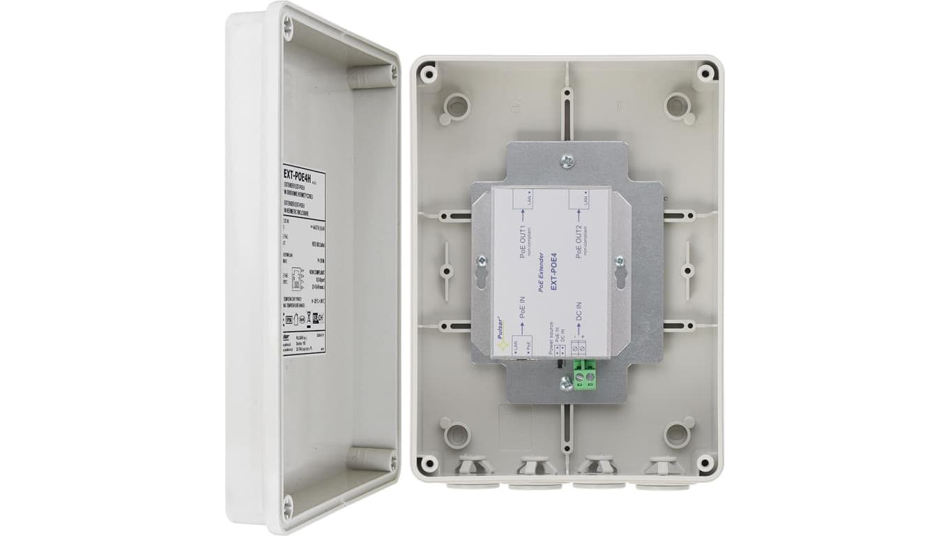 Extender PoE do 2 kamer IP o 100m EXT-POE4H w obudowie hermetycznej