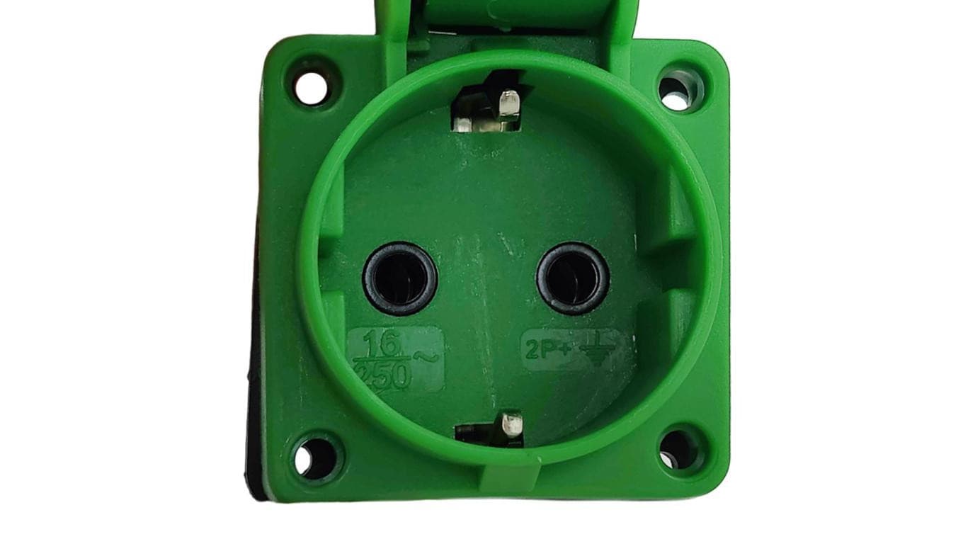 Gniazdo tablicowe 16A 250V IP54 SCHUKO Typ F zielone TP Electric 0589