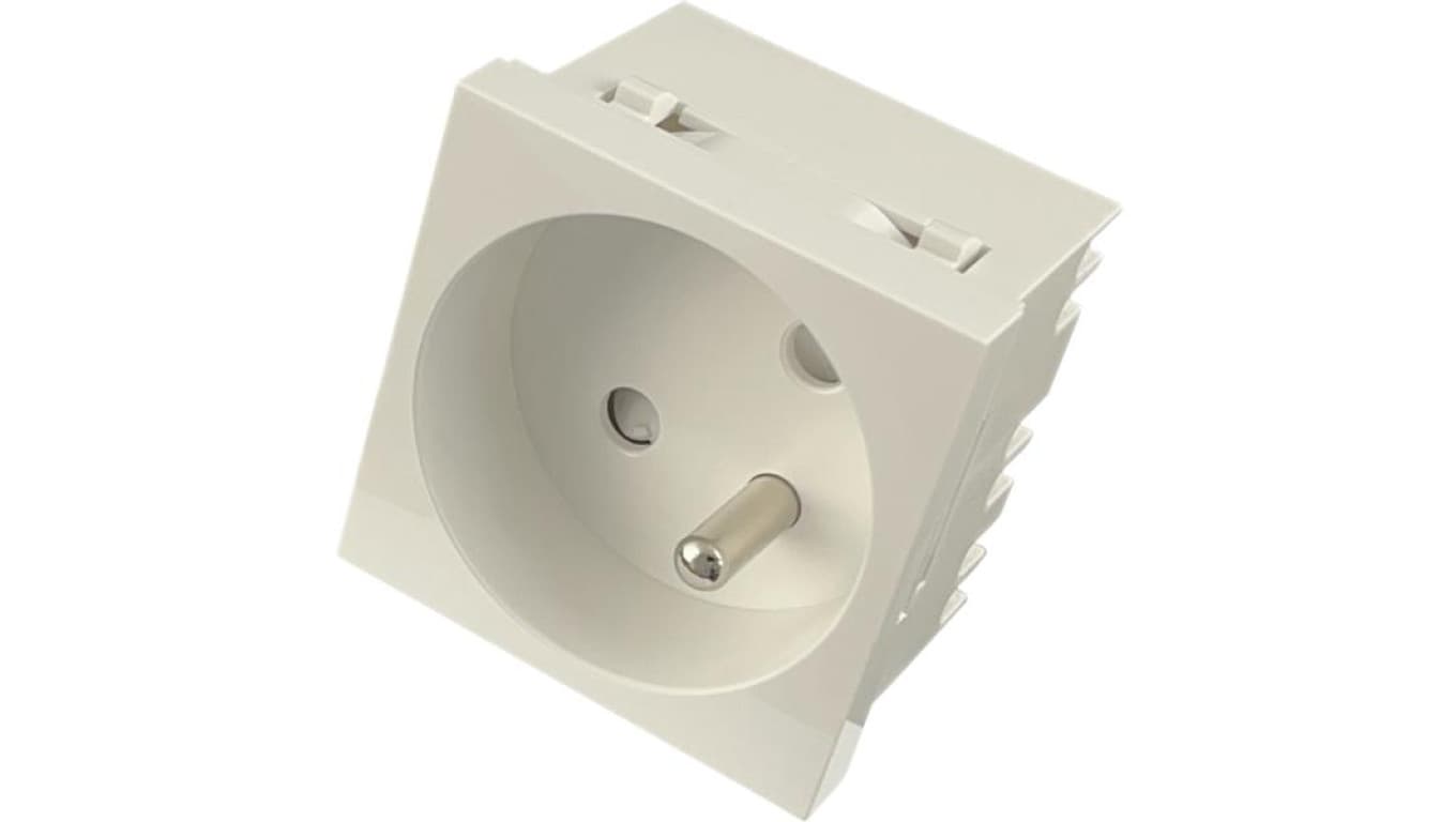 Gniazdo zasilające 230V 2P+Z 2M 45x45 z kluczem białe Mediabox do budowy gniazd modułowych wielokrotnych Alantec