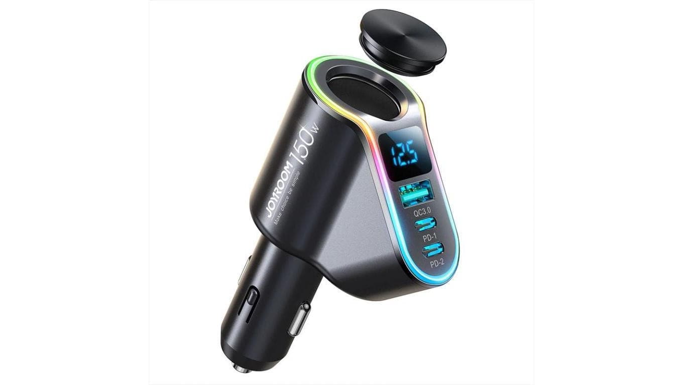 Joyroom szybka ładowarka samochodowa 4w1 USB-A QC3.0 / 2xUSB-C PD 150W czarna