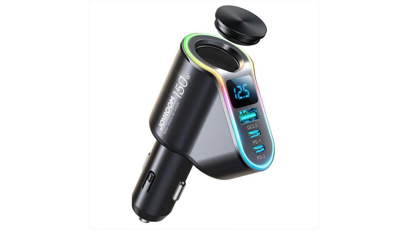 Joyroom szybka ładowarka samochodowa 4w1 USB-A QC3.0 / 2xUSB-C PD 150W czarna