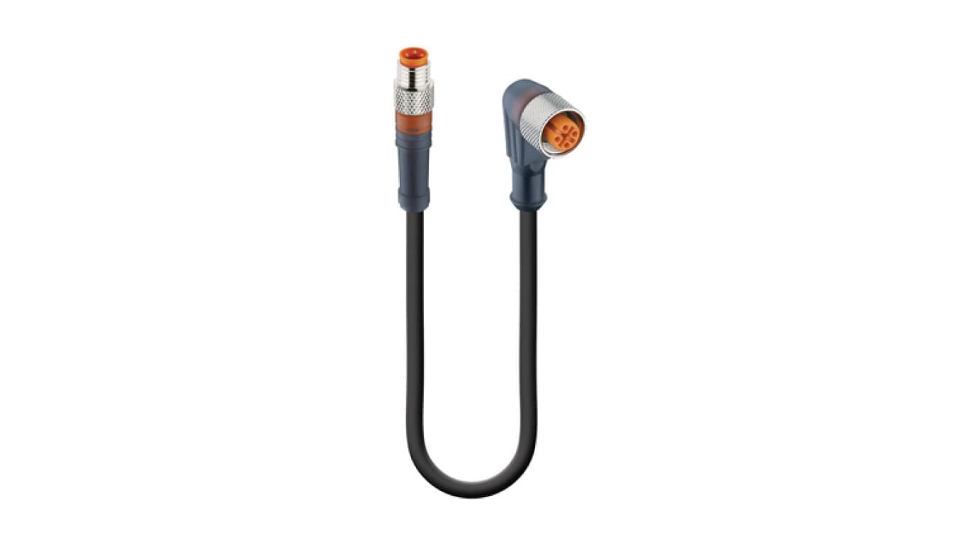 Kabel konfekcjonowany obustronnie złącza M8 męskie proste M8 żeńskie kątowe 3-PIN z kablem 0,3m 96875