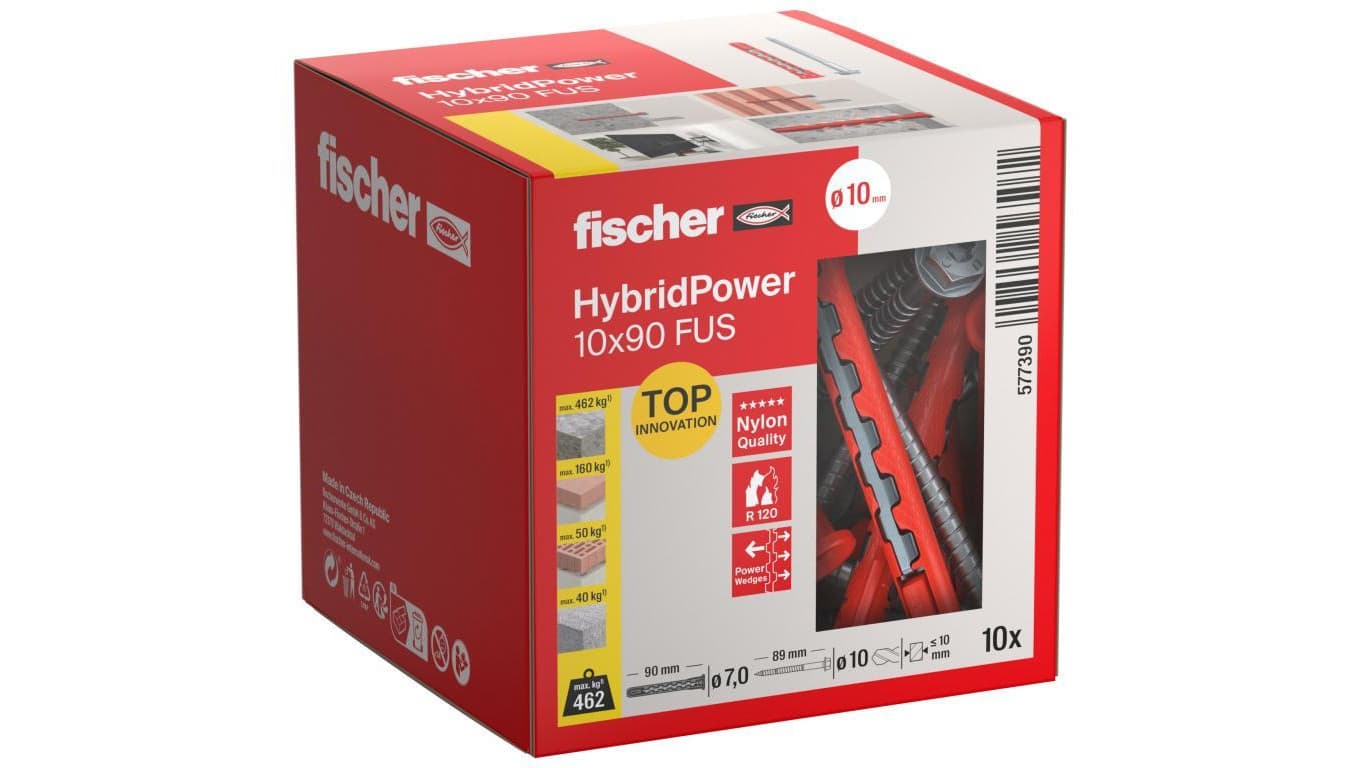 Kołki rozporowe uniwersalne HybridPower 10x90mm 2-składnikowe z łbem sześciokątnym TX40 / SW 13 7,0x89mm FISCHER 10szt