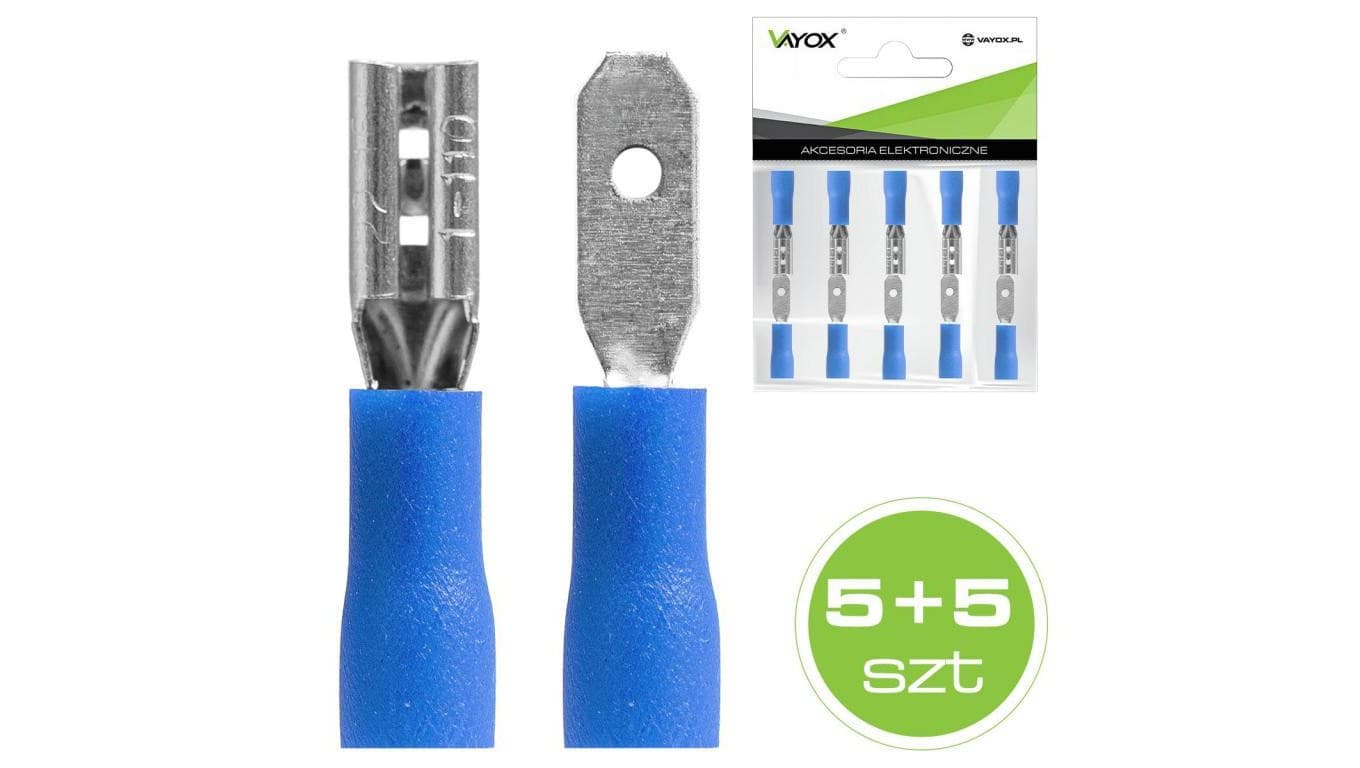 Konektor izolowany płaski 2.8mm (męskie 5szt + żeńskie 5szt) niebieski VDD-2.8B Vayox