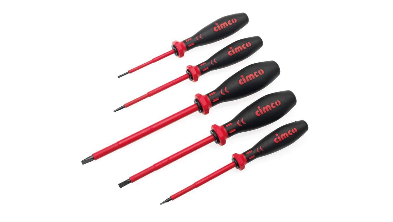 Kpl. Wkrętak Izolowany Płaski 1000V 2,5mm 3,5mm 4,0mm 5,5mm 6,5mm Zestaw 5 szt. 117700 Cimco
