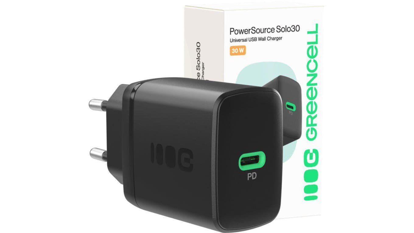 ŁADOWARKA SIECIOWA Greencell PowerSource Solo30 30W 1xUSB-C PD 3.0 QC 4.0+ czarna