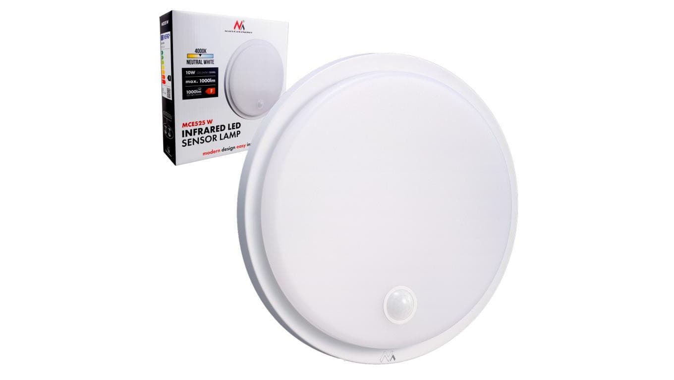 Lampa LED z czujnikiem ruchu Maclean , czujnik PIR, kolor biały, 10W, IP65, 1000lm, barwa neutralna, MCE525 W