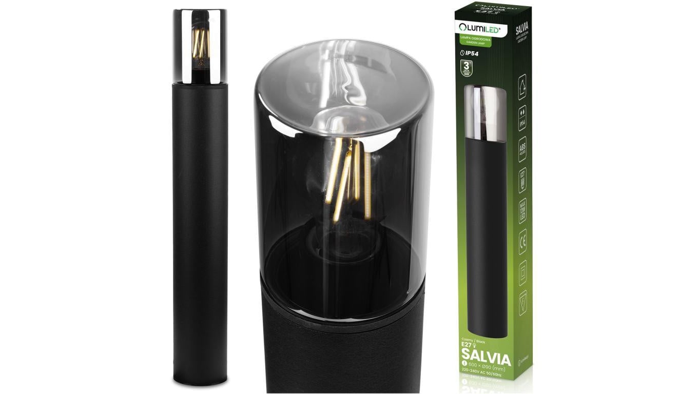 Lampa Ogrodowa Stojąca Zewnętrzna Słupek NA ŻARÓWKE E27 Czarna SZKŁO IP54 60 cm SALVIA LUMILED